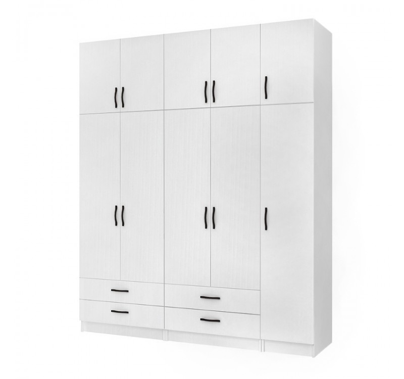 Ντουλάπα ρούχων Ricardo Megapap πεντάφυλλη με πατάρι και συρτάρια χρώμα λευκό 200x51,8x240εκ.