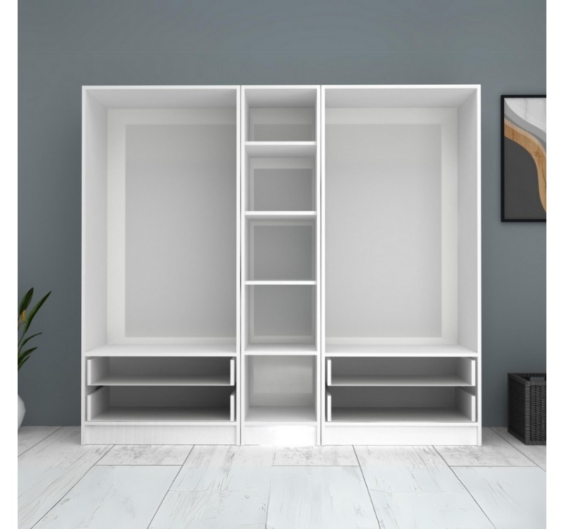 Ντουλάπα ρούχων Ricardo Megapap πεντάφυλλη με συρτάρια χρώμα λευκό 200x51,8x181εκ.