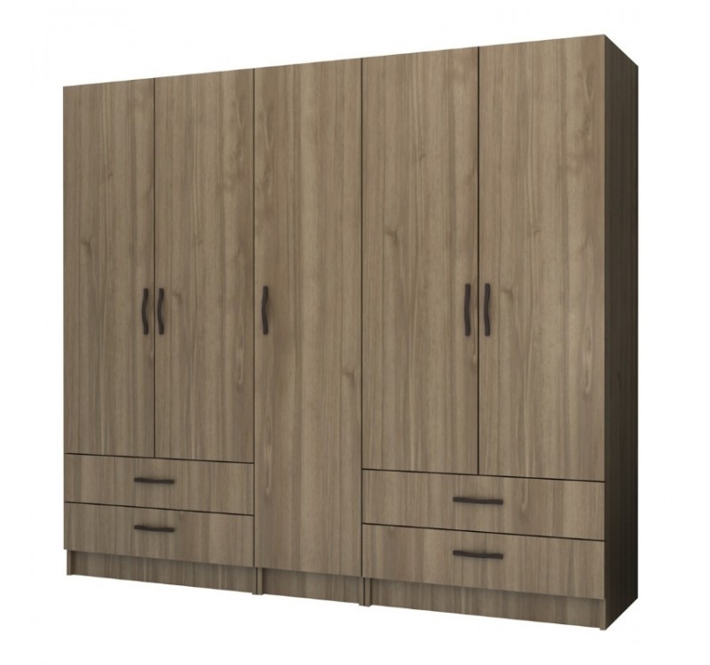 Ντουλάπα ρούχων Ricardo Megapap πεντάφυλλη με συρτάρια χρώμα καρυδί 200x51,8x181εκ.