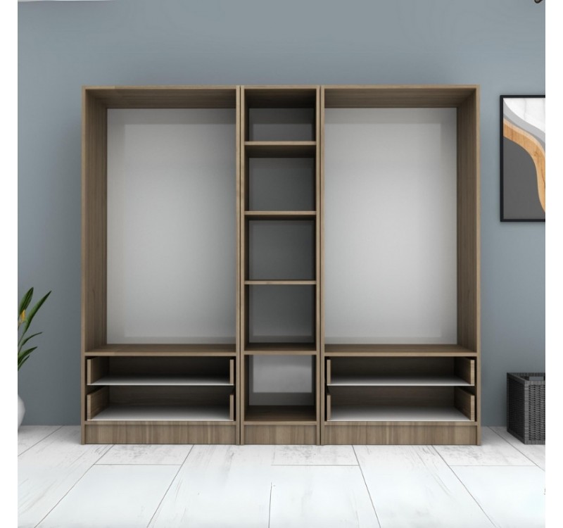 Ντουλάπα ρούχων Ricardo Megapap πεντάφυλλη με συρτάρια χρώμα καρυδί 200x51,8x181εκ.