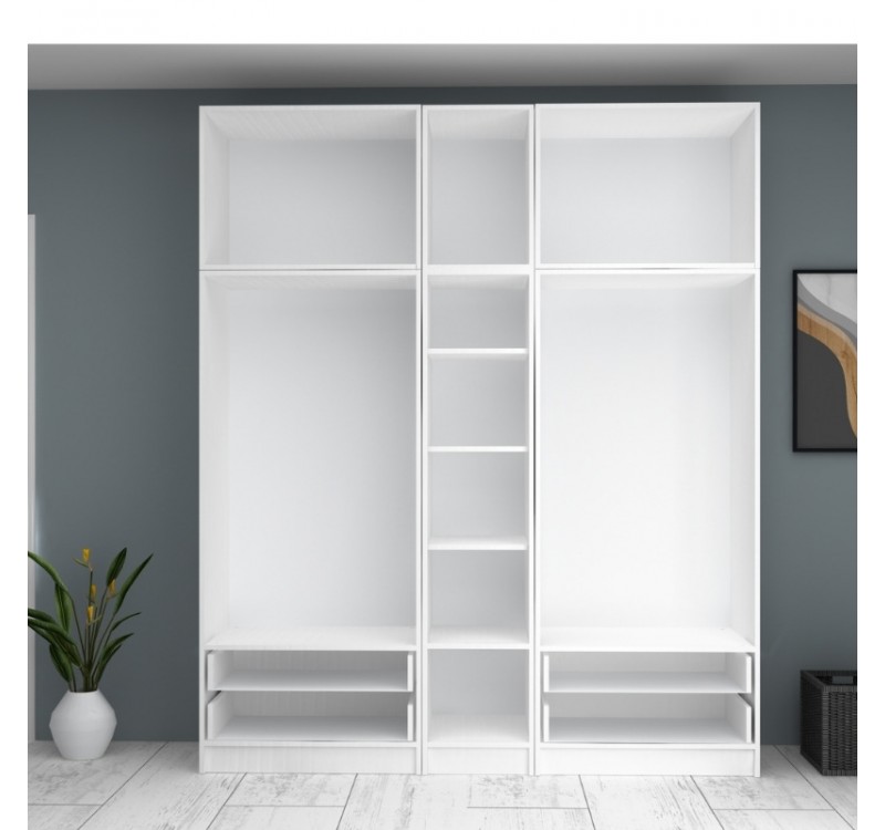 Ντουλάπα ρούχων Ricardo Megapap πεντάφυλλη με πατάρι και συρτάρια χρώμα λευκό 200x51,8x240εκ.