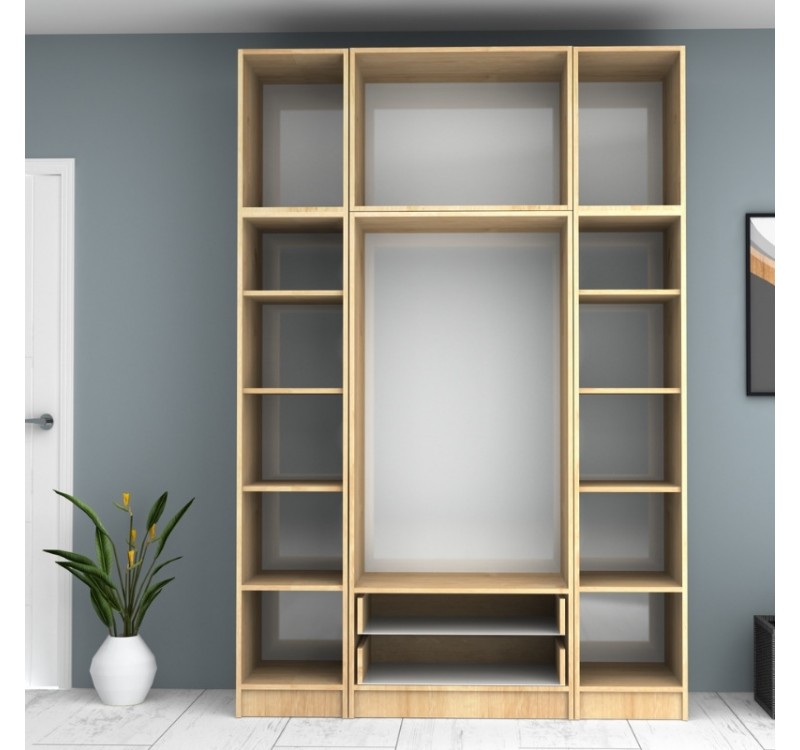 Ντουλάπα ρούχων Ricardo Megapap τετράφυλλη με πατάρι και συρτάρια χρώμα φυσικό οξιάς 160x51,8x240εκ.