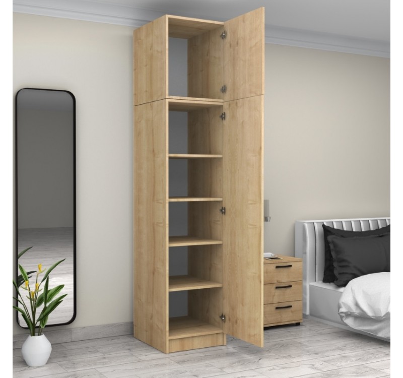 Ντουλάπα ρούχων Victoria Megapap μονόφυλλη με πατάρι χρώμα φυσικό οξιάς 50x60x240εκ.