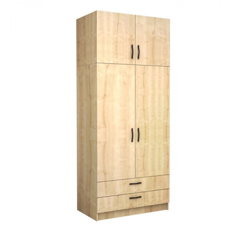 Ντουλάπα ρούχων Victoria Megapap δίφυλλη με πατάρι και συρτάρια χρώμα φυσικό οξιάς 100x60x240εκ.