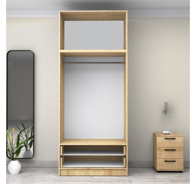 Ντουλάπα ρούχων Victoria Megapap δίφυλλη με πατάρι και συρτάρια χρώμα φυσικό οξιάς 100x60x240εκ.