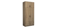 Ντουλάπα ρούχων Victoria Megapap δίφυλλη με πατάρι και συρτάρια χρώμα καρυδί 100x60x240εκ.