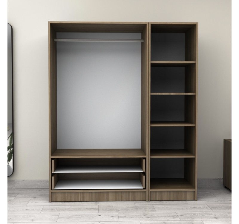 Ντουλάπα ρούχων Victoria Megapap τρίφυλλη με συρτάρια χρώμα καρυδί 150x60x181εκ.