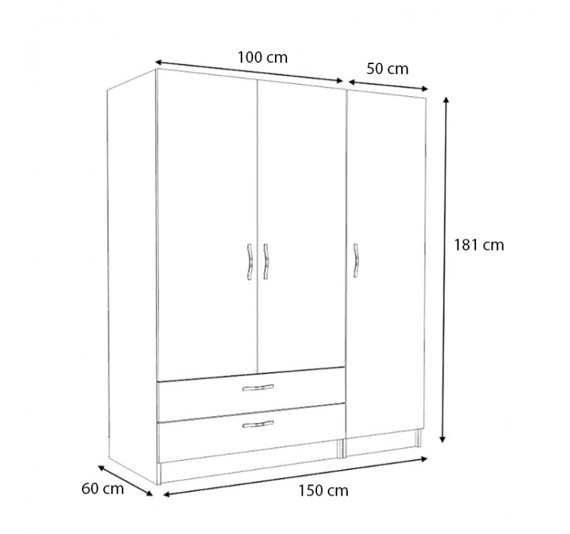 Ντουλάπα ρούχων Victoria Megapap τρίφυλλη με συρτάρια χρώμα καρυδί 150x60x181εκ.