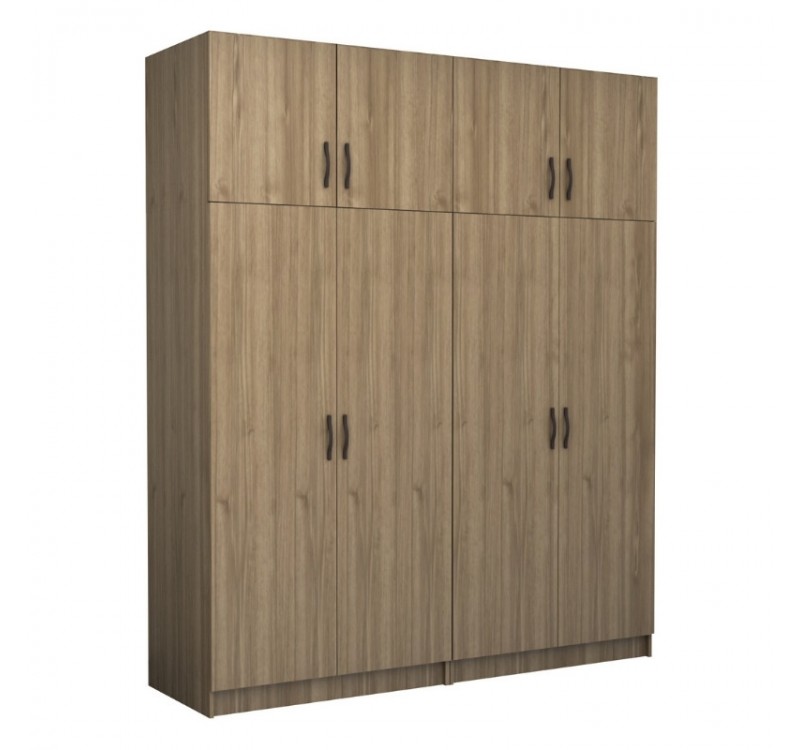 Ντουλάπα ρούχων Victoria Megapap τετράφυλλη με πατάρι χρώμα καρυδί 200x60x240εκ.