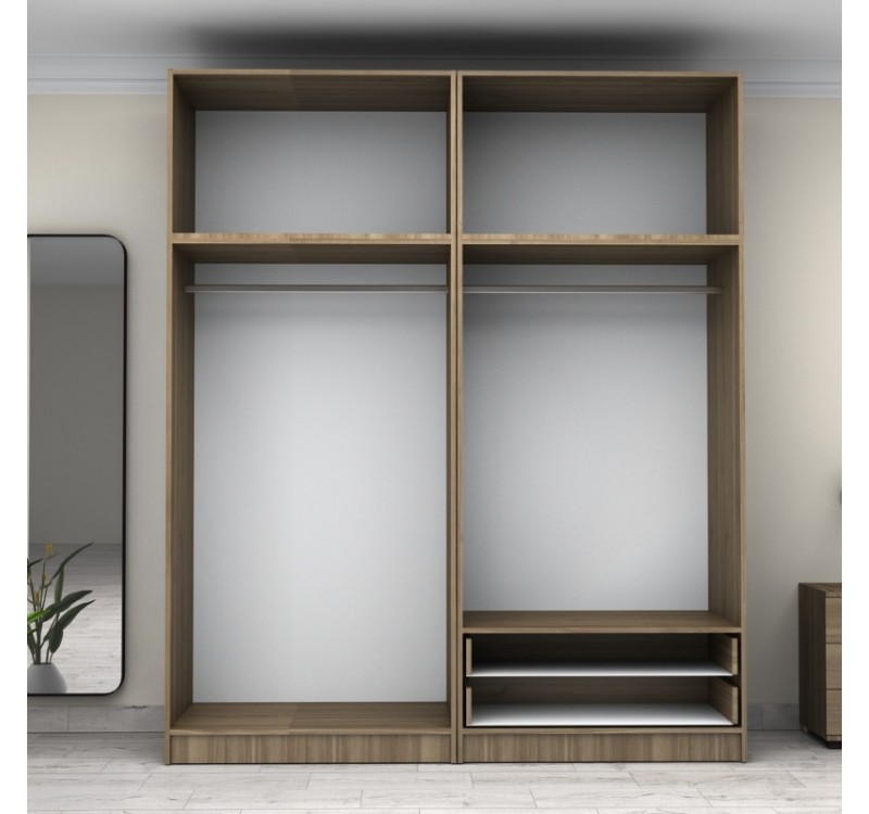 Ντουλάπα ρούχων Victoria Megapap τετράφυλλη με πατάρι και συρτάρια χρώμα καρυδί 200x60x240εκ.