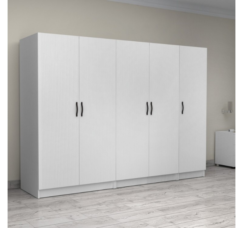 Ντουλάπα ρούχων Victoria Megapap πεντάφυλλη χρώμα λευκό 250x60x181εκ.