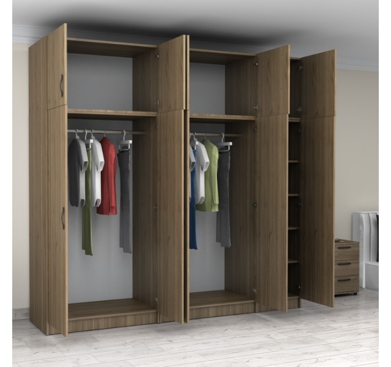 Ντουλάπα ρούχων Victoria Megapap πεντάφυλλη με πατάρι χρώμα καρυδί 250x60x240εκ.