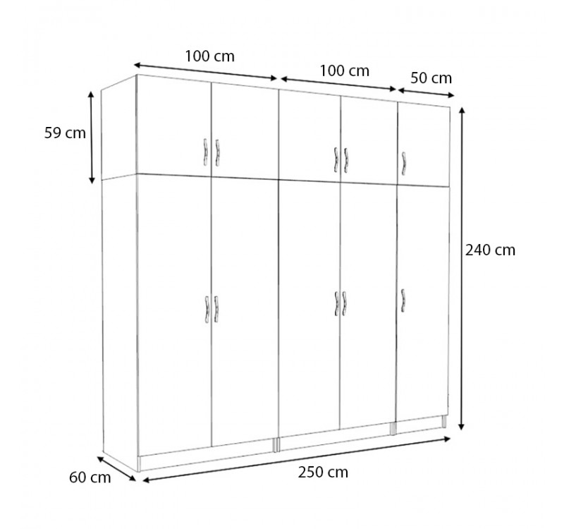 Ντουλάπα ρούχων Victoria Megapap πεντάφυλλη με πατάρι χρώμα καρυδί 250x60x240εκ.
