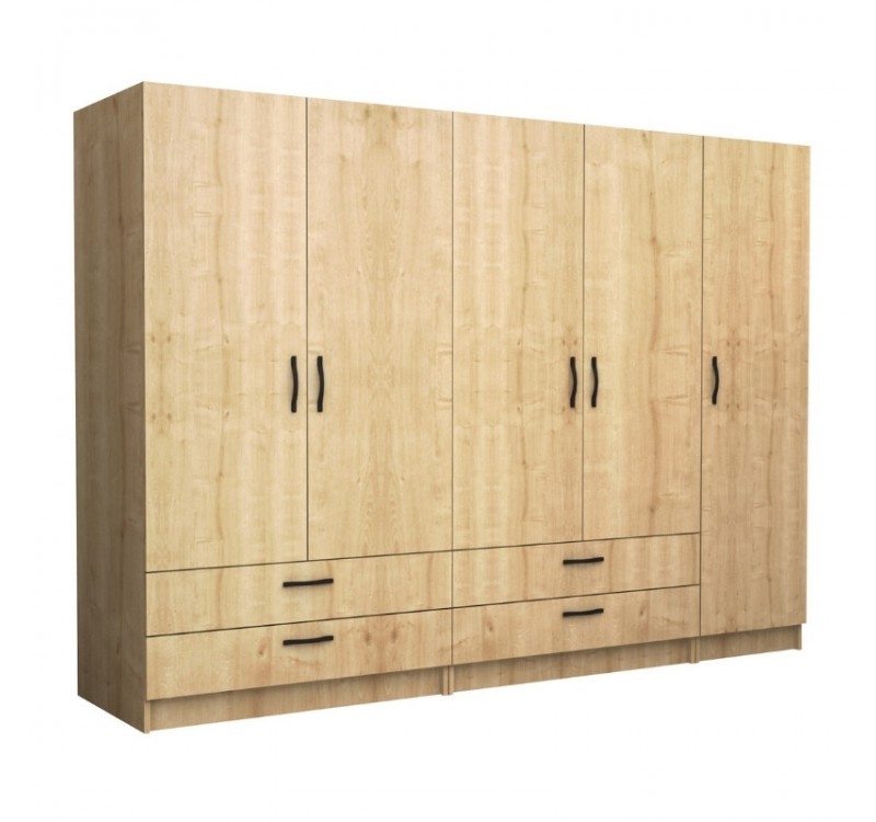 Ντουλάπα ρούχων Victoria Megapap πεντάφυλλη με συρτάρια χρώμα φυσικό οξιάς 250x60x181εκ.