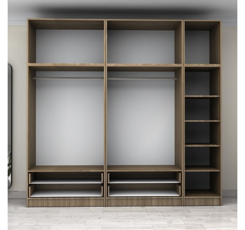 Ντουλάπα ρούχων Victoria Megapap πεντάφυλλη με πατάρι και συρτάρια χρώμα καρυδί 250x60x240εκ.