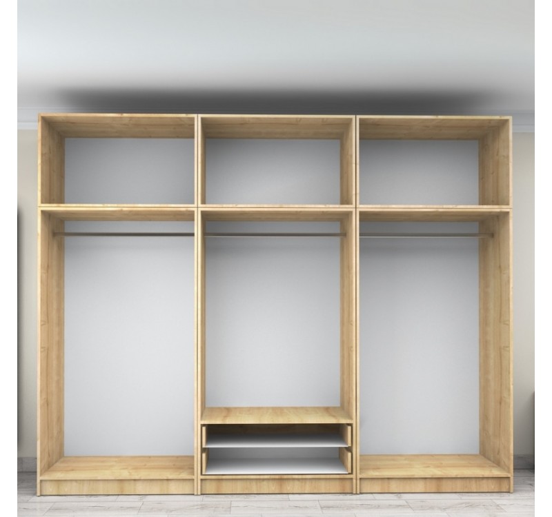 Ντουλάπα ρούχων Victoria Megapap εξάφυλλη με πατάρι και συρτάρια χρώμα φυσικό οξιάς 300x60x240εκ.