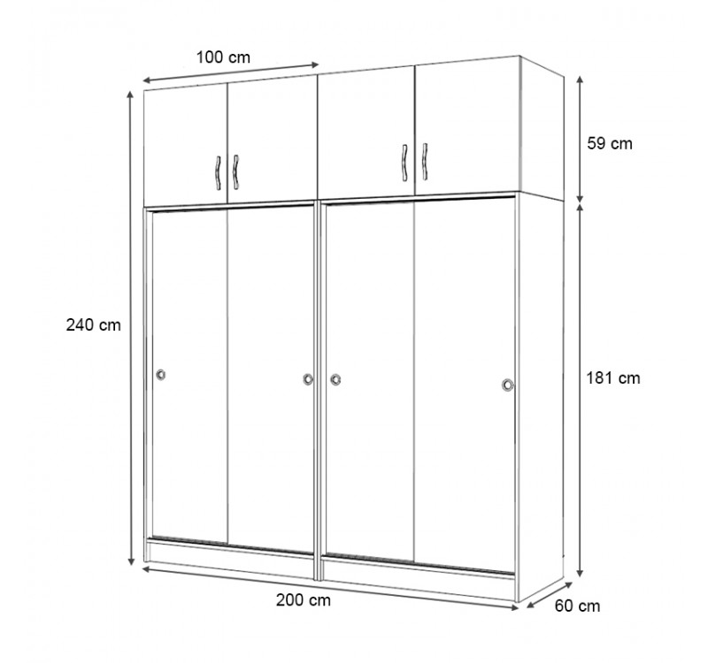 Ντουλάπα ρούχων Regio Megapap τετράφυλλη συρόμενη με πατάρι χρώμα φυσικό οξιάς 200x60x240εκ.
