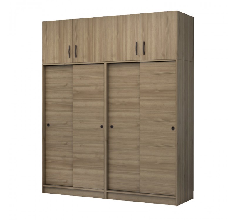 Ντουλάπα ρούχων Regio Megapap τετράφυλλη συρόμενη με πατάρι χρώμα καρυδί 200x60x240εκ.