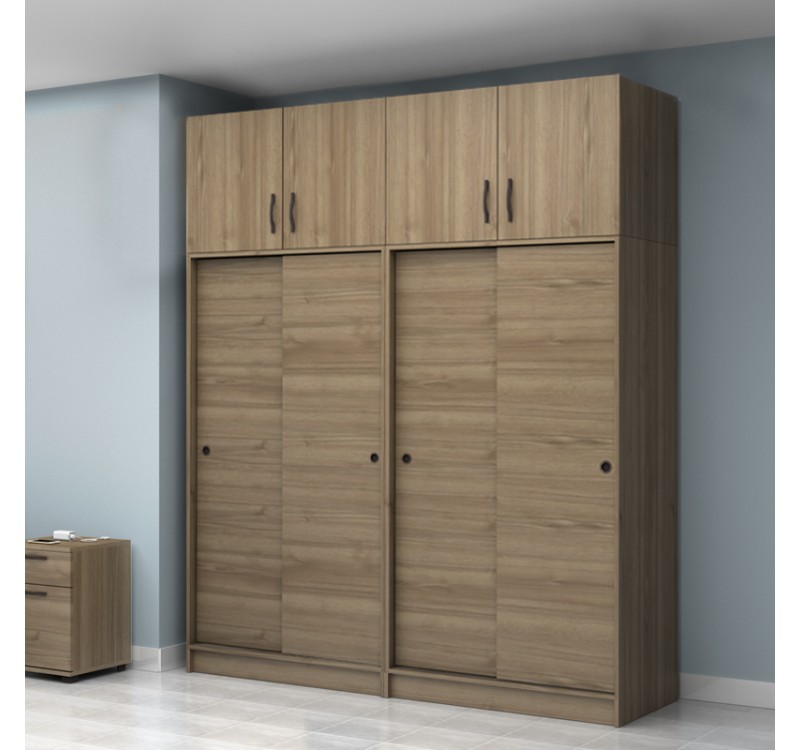 Ντουλάπα ρούχων Regio Megapap τετράφυλλη συρόμενη με πατάρι χρώμα καρυδί 200x60x240εκ.