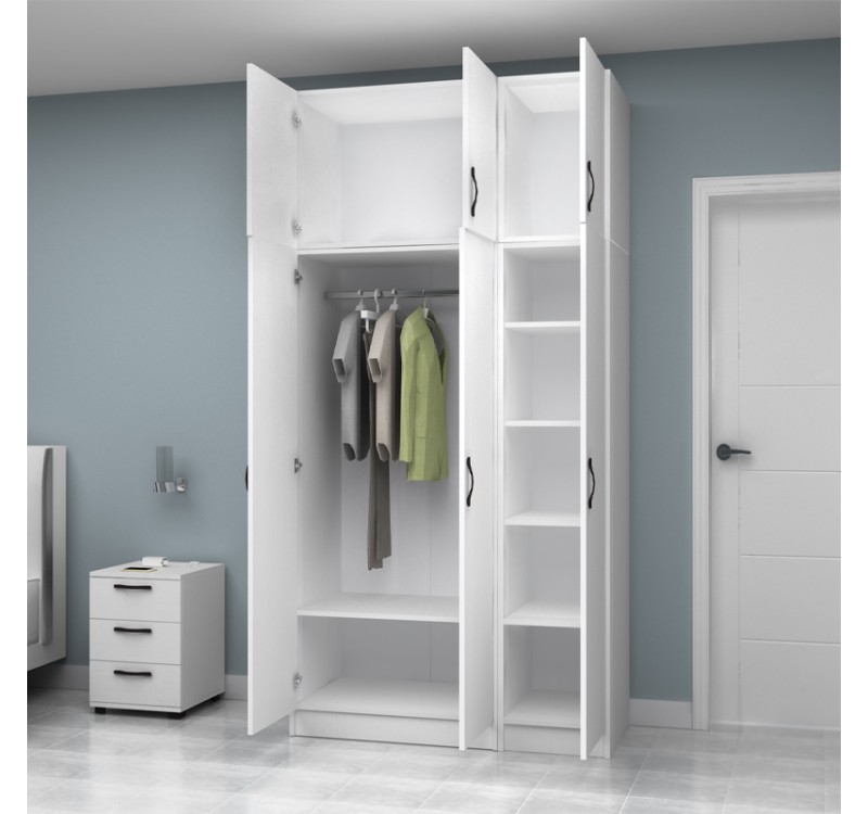 Ντουλάπα ρούχων Vivian Megapap τρίφυλλη με πατάρι χρώμα λευκό 120x51,8x240εκ.