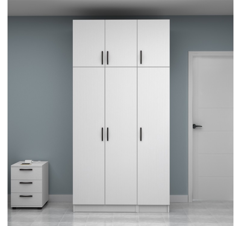 Ντουλάπα ρούχων Vivian Megapap τρίφυλλη με πατάρι χρώμα λευκό 120x51,8x240εκ.