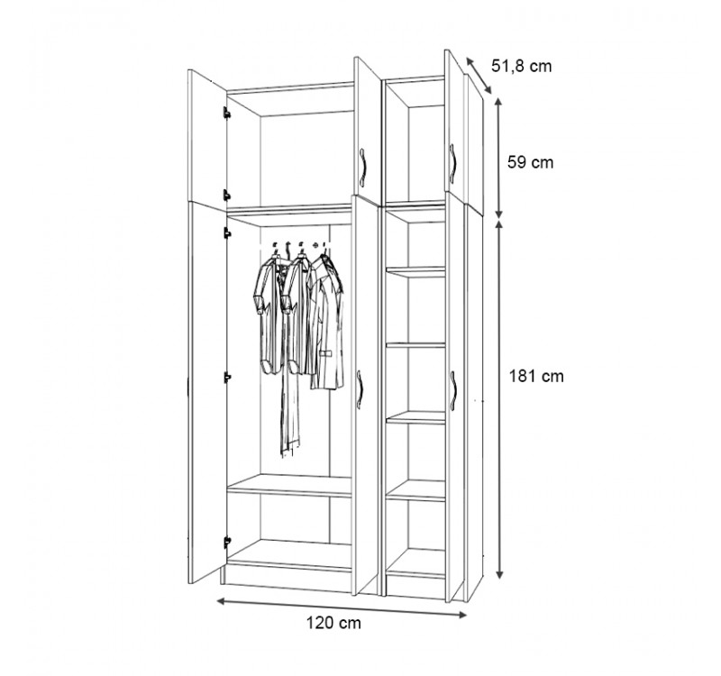 Ντουλάπα ρούχων Vivian Megapap τρίφυλλη με πατάρι χρώμα λευκό 120x51,8x240εκ.