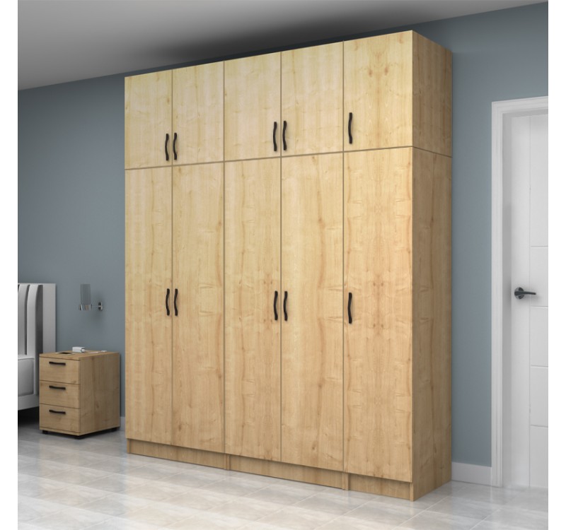 Ντουλάπα ρούχων Vivian Megapap πεντάφυλλη με πατάρι χρώμα φυσικό οξιάς 200x51,8x240εκ.