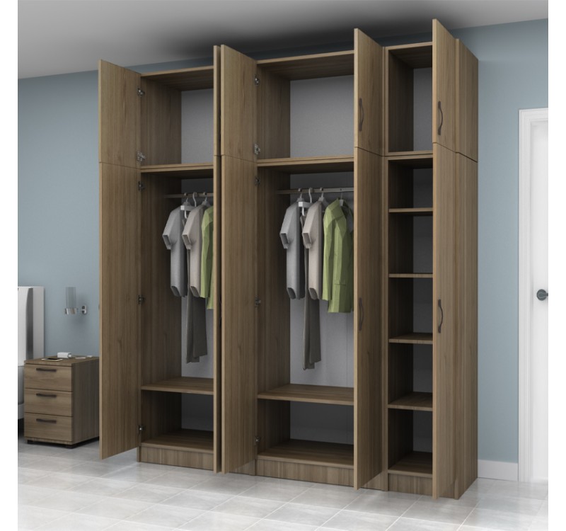 Ντουλάπα ρούχων Vivian Megapap πεντάφυλλη με πατάρι χρώμα καρυδί 200x51,8x240εκ.