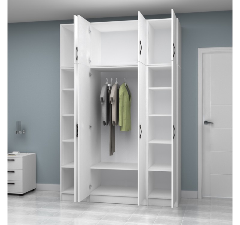 Ντουλάπα ρούχων Vivian Megapap τετράφυλλη με πατάρι χρώμα λευκό 160x51,8x240εκ.