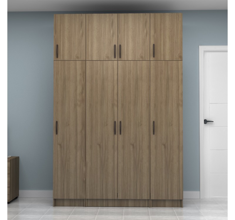 Ντουλάπα ρούχων Vivian Megapap τετράφυλλη με πατάρι χρώμα καρυδί 160x51,8x240εκ.