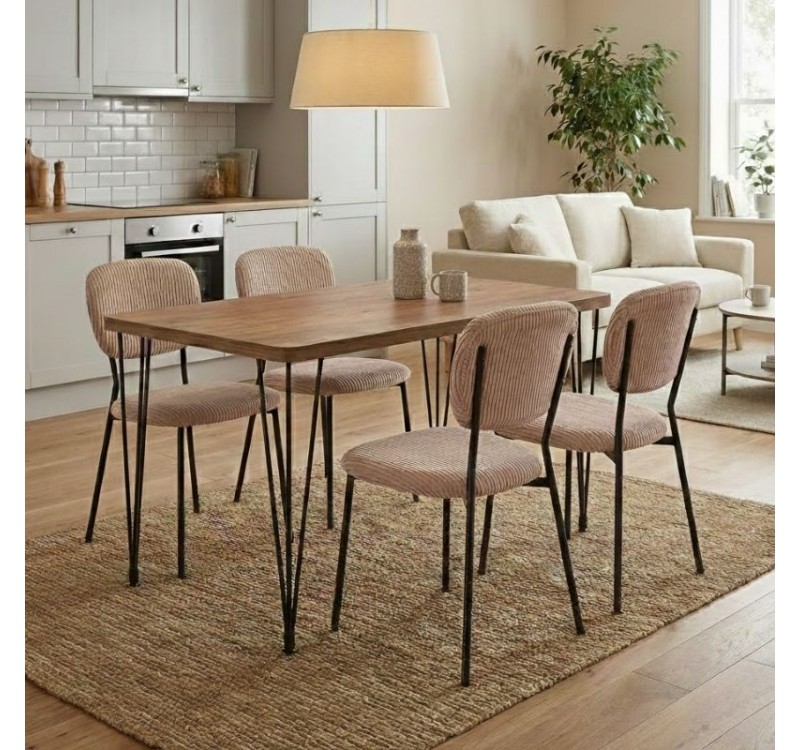 Σετ τραπεζαρία 5τμχ Roger - Kevin Megapap Mdf - ύφασμα χρώμα ακακίας - μόκα 120x70x75εκ.