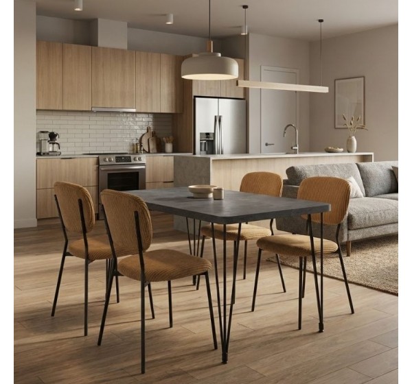 Σετ τραπεζαρία 5τμχ Roger - Kevin Megapap Mdf - ύφασμα χρώμα σκούρο γκρι σκυροδέματος - μουσταρδί 120x70x75εκ.