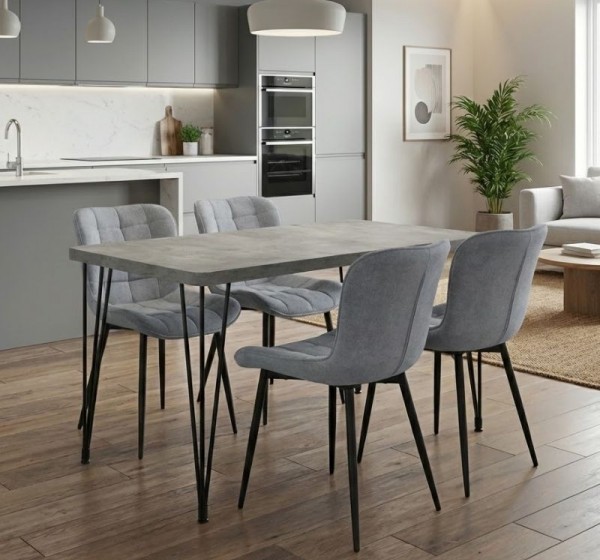 Σετ τραπεζαρία 5τμχ Roger - Chiara Megapap Mdf - ύφασμα χρώμα σκούρο γκρι σκυροδέματος - γκρι 120x70x75εκ.