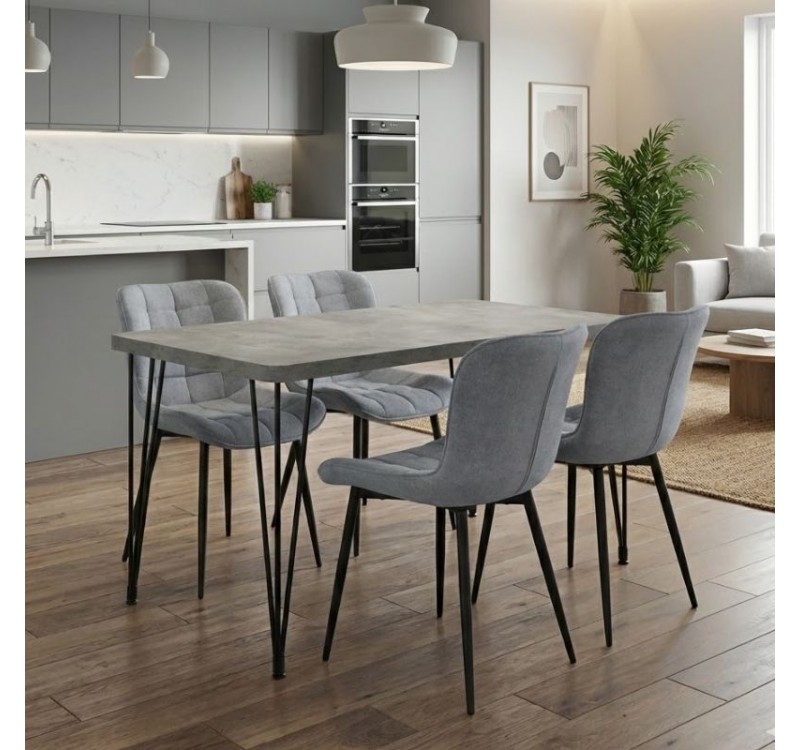 Σετ τραπεζαρία 5τμχ Roger - Chiara Megapap Mdf - ύφασμα χρώμα σκούρο γκρι σκυροδέματος - γκρι 120x70x75εκ.