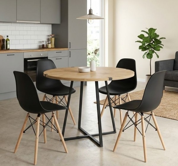 Σετ τραπεζαρία 5τμχ Rubes - Nova Megapap χρώμα φυσικό οξιάς - μαύρο Ø100x78εκ.