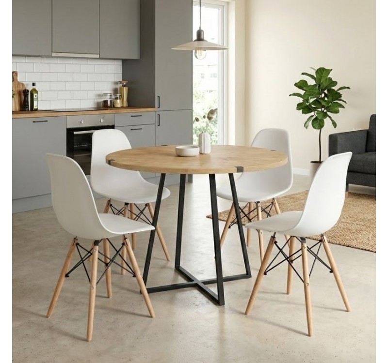 Σετ τραπεζαρία 5τμχ Rubes - Nova Megapap χρώμα φυσικό οξιάς - λευκό Ø100x78εκ.