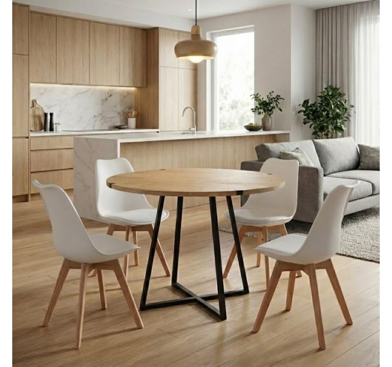 Σετ τραπεζαρία 5τμχ Rubes - Viva Megapap χρώμα φυσικό οξιάς - λευκό Ø100x78εκ.