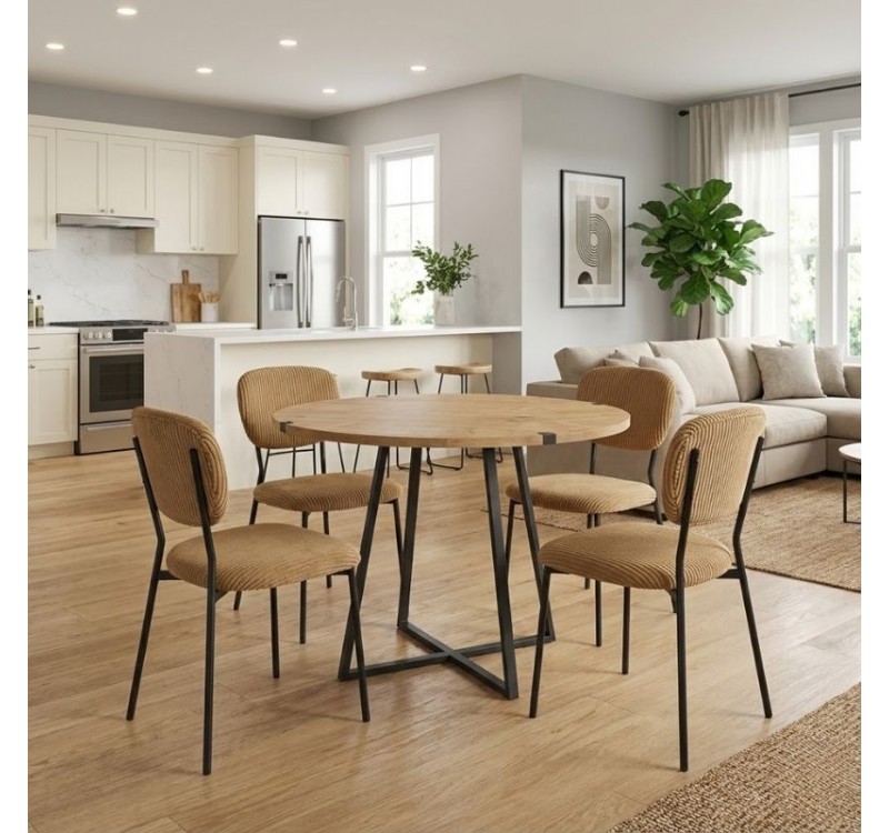 Σετ τραπεζαρία 5τμχ Rubes - Kevin Megapap χρώμα φυσικό οξιάς - μουσταρδί Ø100x78εκ.