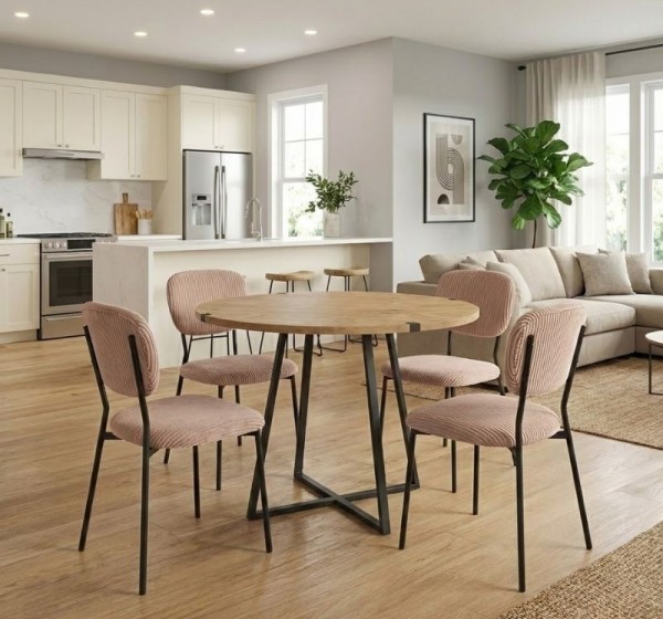 Σετ τραπεζαρία 5τμχ Rubes - Kevin Megapap χρώμα φυσικό οξιάς - μόκα Ø100x78εκ.