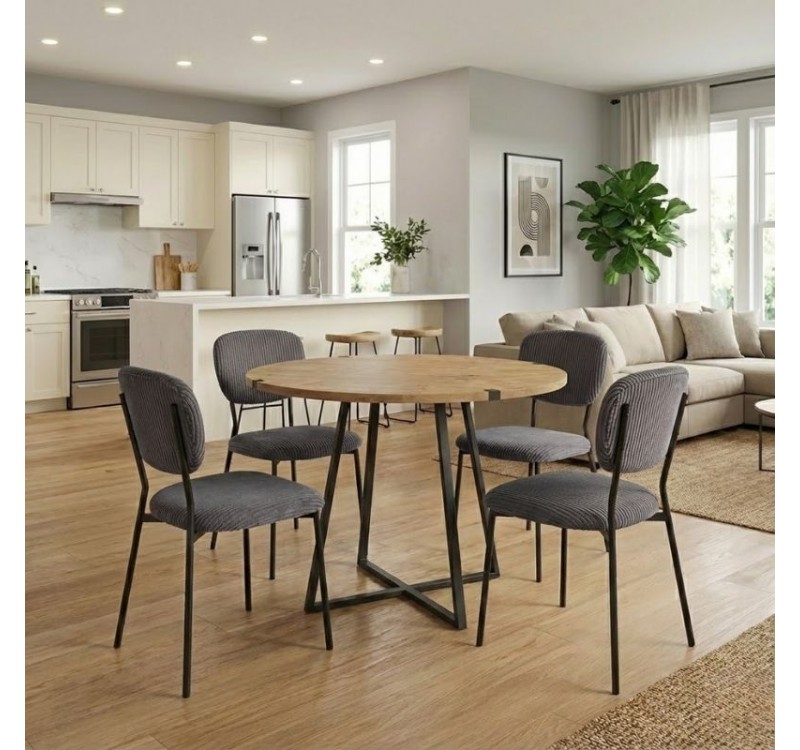 Σετ τραπεζαρία 5τμχ Rubes - Kevin Megapap χρώμα φυσικό οξιάς - γκρι Ø100x78εκ.