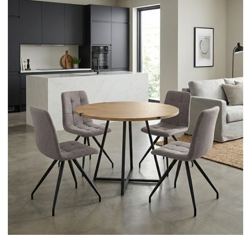 Σετ τραπεζαρία 5τμχ Rubes - Bianca Megapap χρώμα φυσικό οξιάς - ανοιχτό μπεζ Ø100x78εκ.