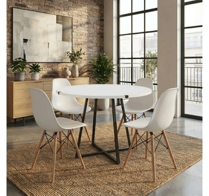 Σετ τραπεζαρία 5τμχ Rubes - Nova Megapap χρώμα λευκό Ø100x78εκ.