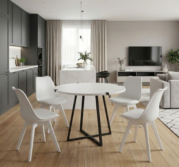 Σετ τραπεζαρία 5τμχ Rubes - Viva Megapap χρώμα λευκό Ø100x78εκ.