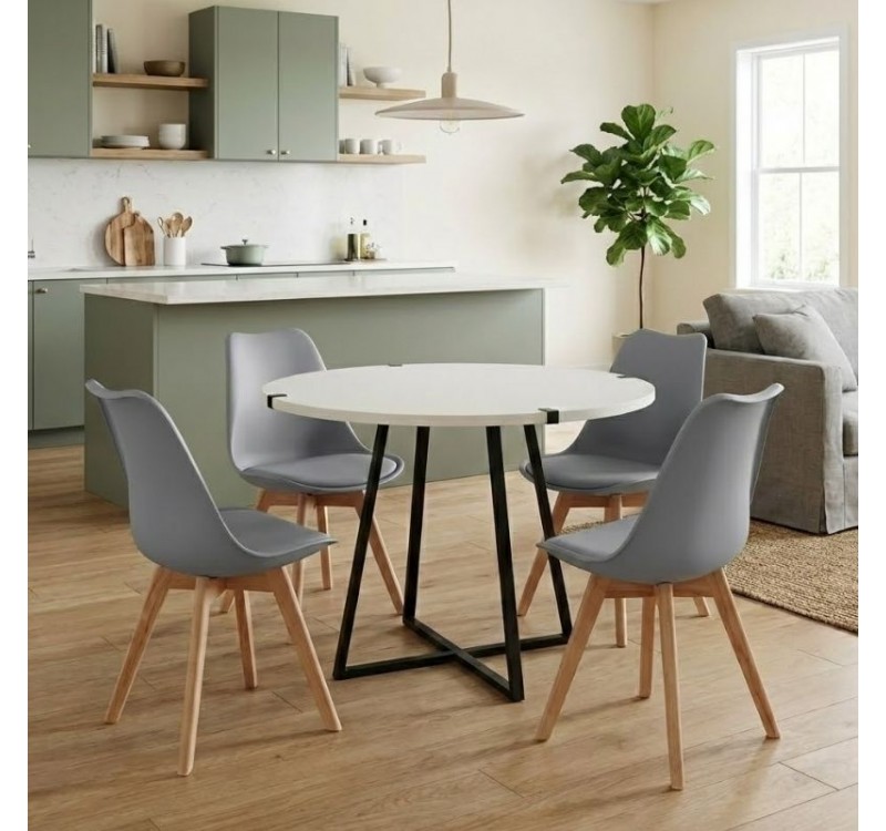 Σετ τραπεζαρία 5τμχ Rubes - Viva Megapap χρώμα λευκό - γκρι Ø100x78εκ.