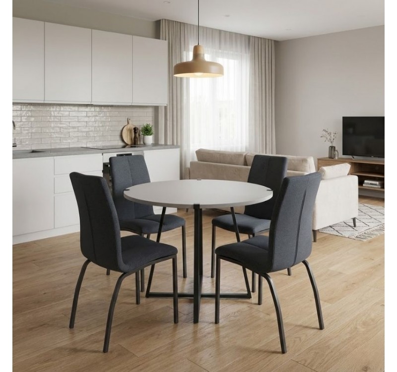 Σετ τραπεζαρία 5τμχ Rubes - Fina Megapap χρώμα λευκό - ανθρακί Ø100x78εκ.