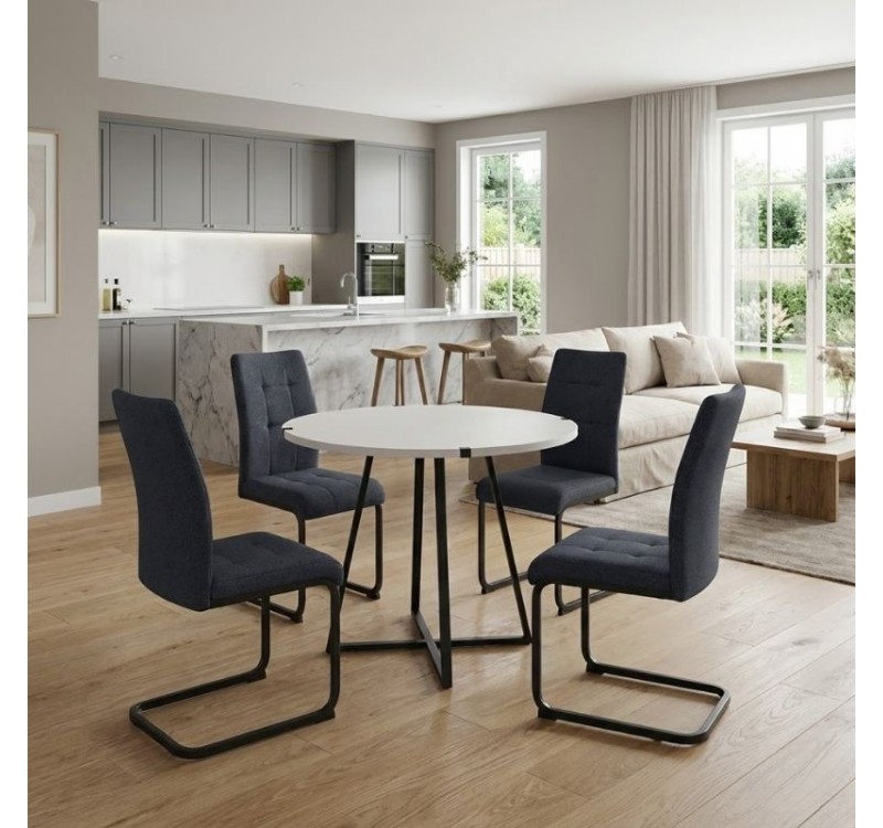 Σετ τραπεζαρία 5τμχ Rubes - Laura Megapap χρώμα λευκό - ανθρακί Ø100x78εκ.