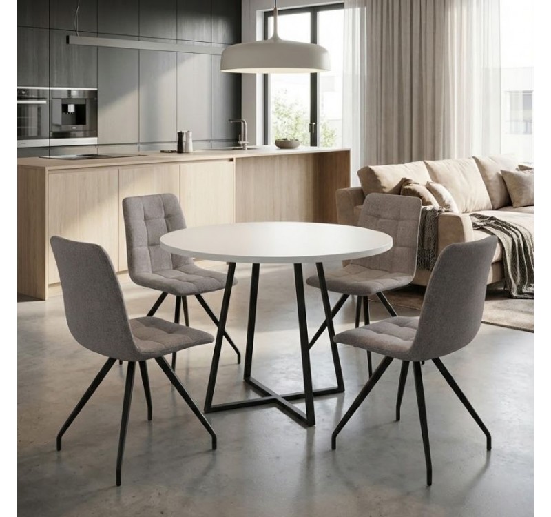 Σετ τραπεζαρία 5τμχ Rubes - Bianca Megapap χρώμα λευκό - ανοιχτό μπεζ Ø100x78εκ.