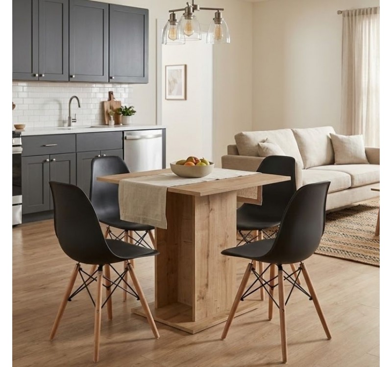 Σετ τραπεζαρία 5τμχ Allos - Nova Megapap χρώμα sapphire oak - μαύρο 75x75x77εκ.