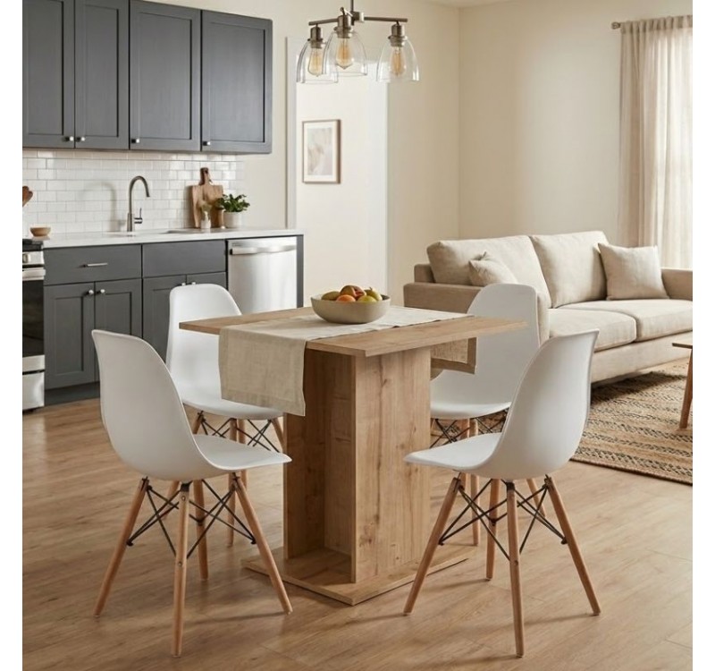 Σετ τραπεζαρία 5τμχ Allos - Nova Megapap χρώμα sapphire oak - λευκό 75x75x77εκ.