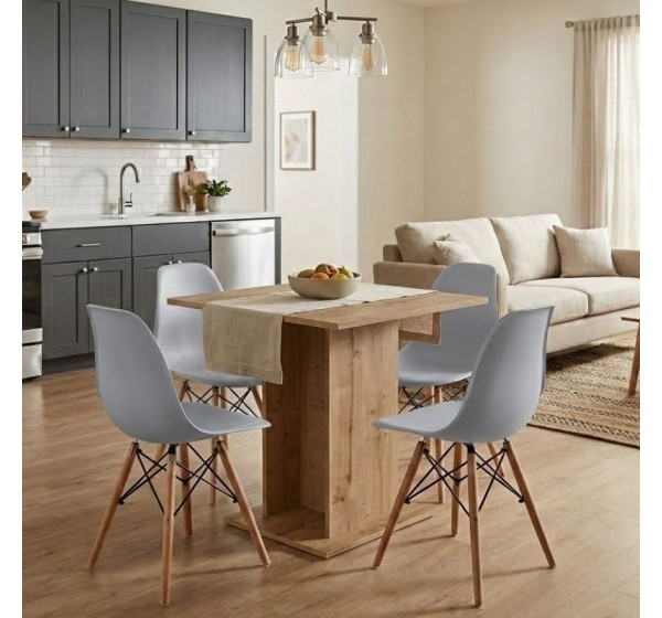 Σετ τραπεζαρία 5τμχ Allos - Nova Megapap χρώμα sapphire oak - γκρι 75x75x77εκ.